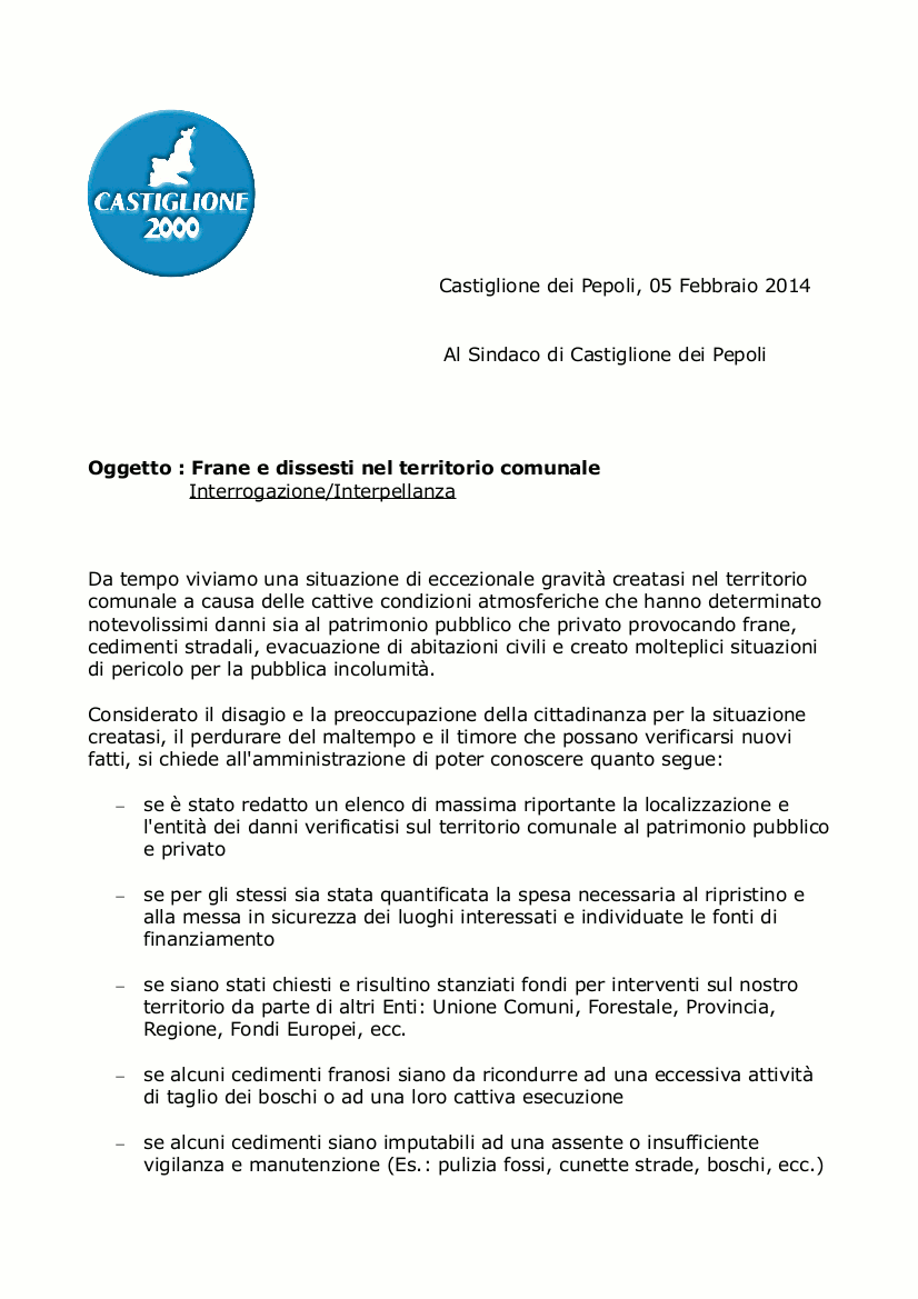 Interrogazione frane