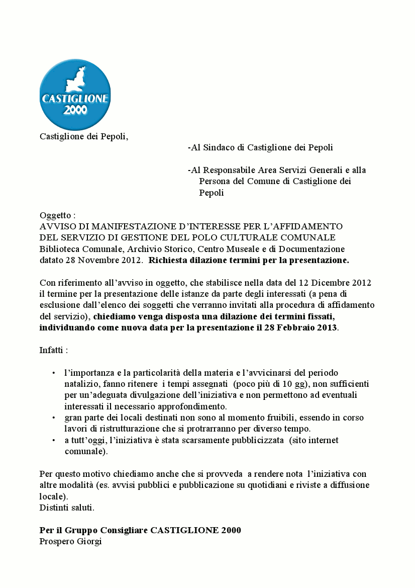 Lettera richiesta dilazione termini