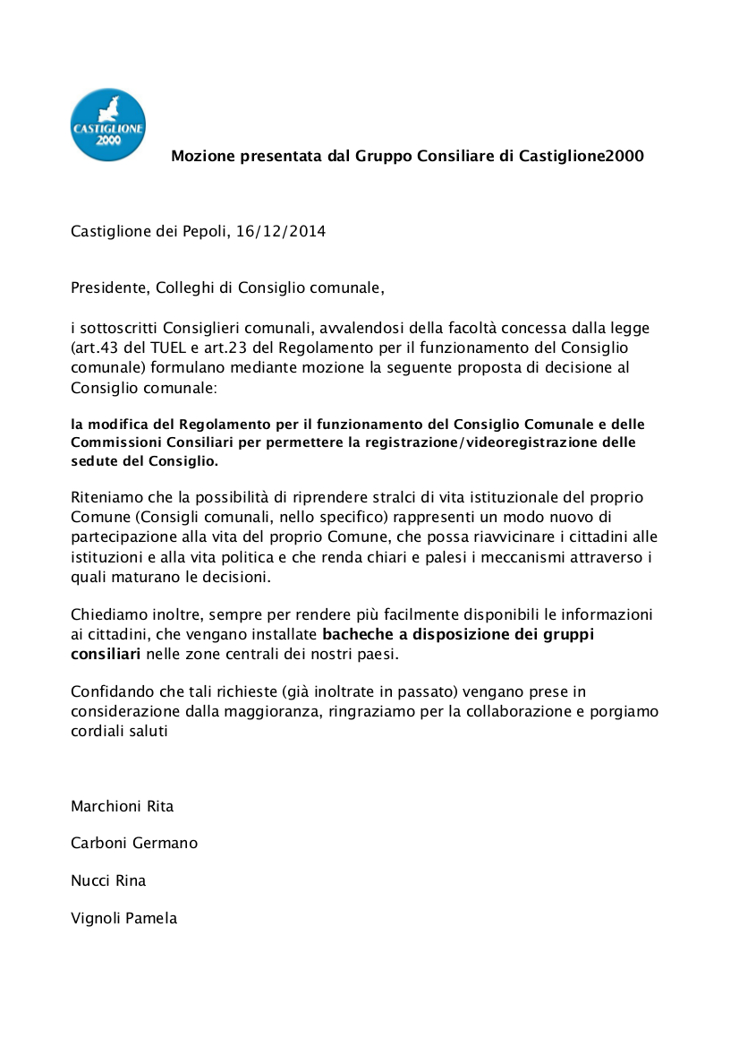 Mozione videoregistrazione